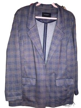 EUC!! Liverpool Blazer Womens Plus 2X Navy Khaki Plaid Open Front Jacket Blazer